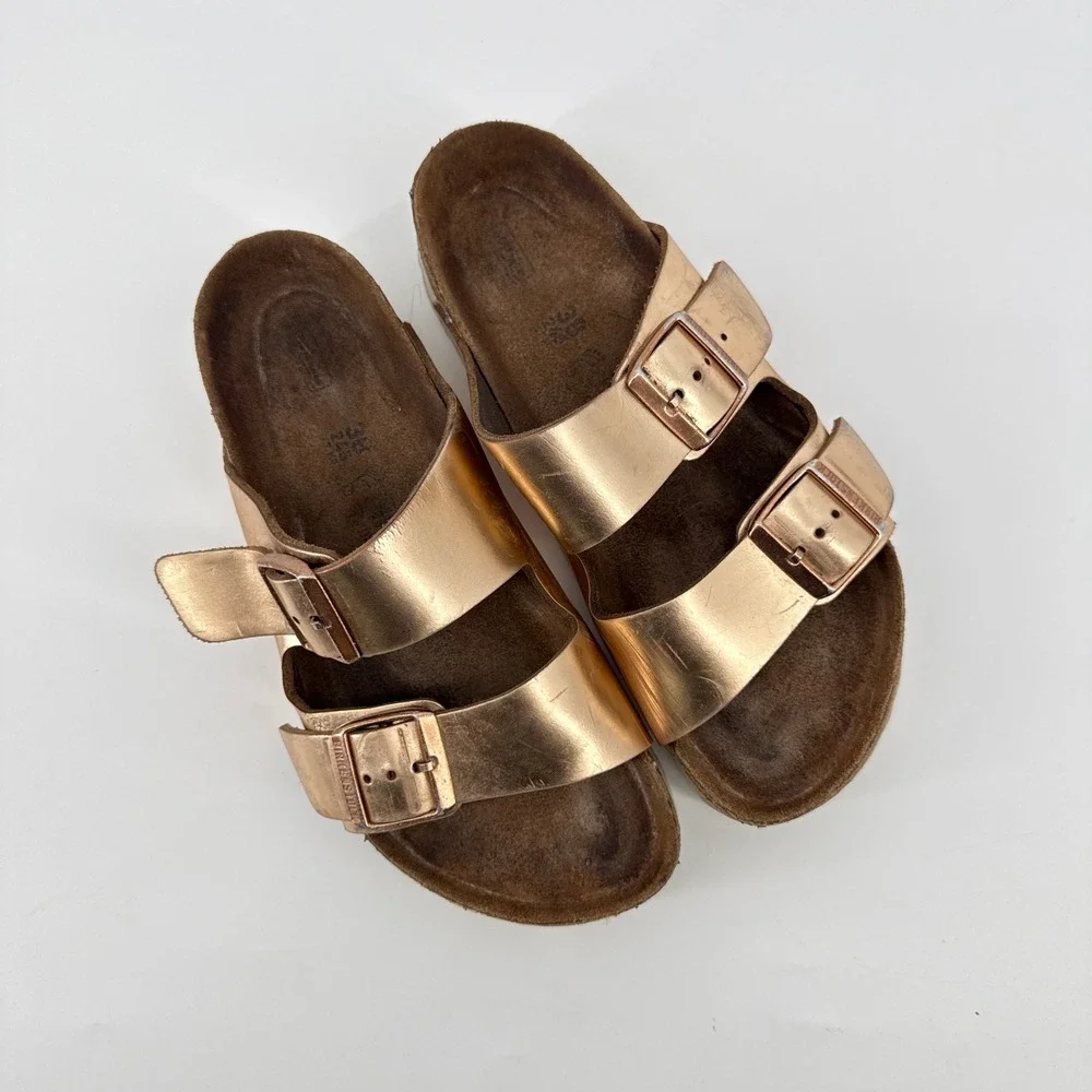 Birkenstock Arizona Metallic Copper Rose Gold Sandals Womens 38 US 7 7.5 Boho